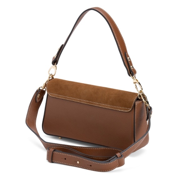 DIVINA FIRENZE Made In Italy Leather Baguette Handbag With Suede Flap - Picture 3 of 4